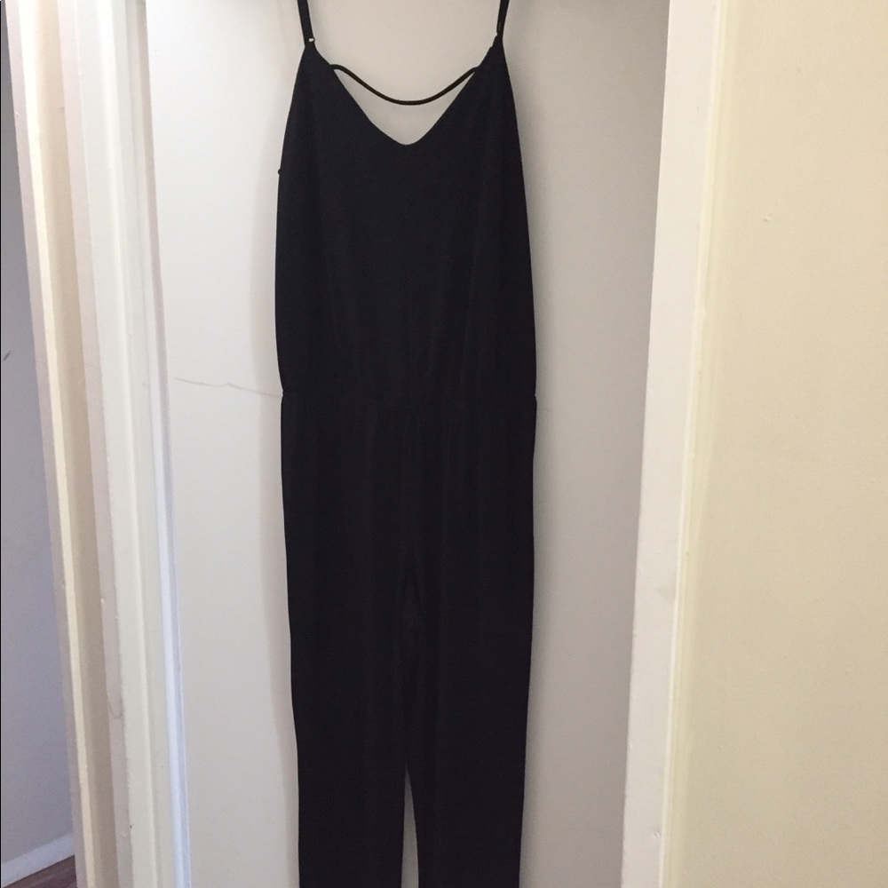 Black spaghetti strap jumpsuit - stretchy fabric